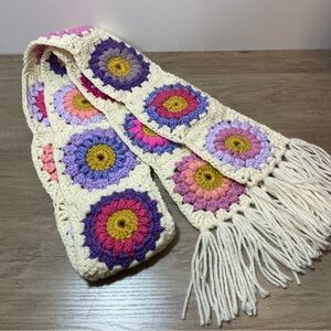 Handmade Crochet Flower Scarf Purple and Pink Unique